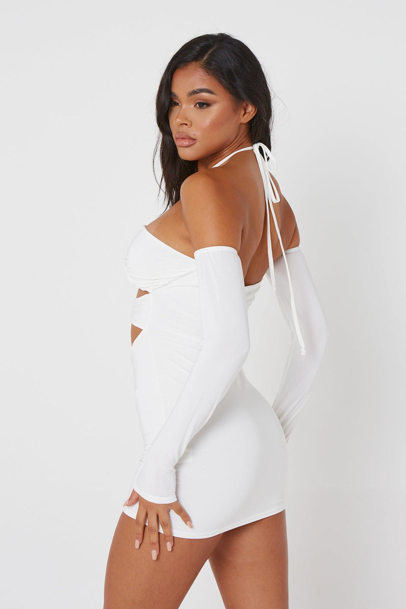 White Asymmetric One Shoulder Mini Dress