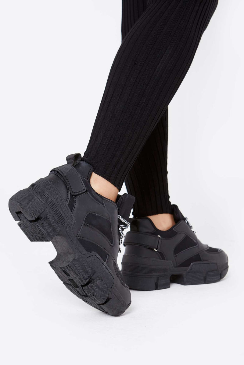 Luna Chunky Trainers in Black Vegan Leather