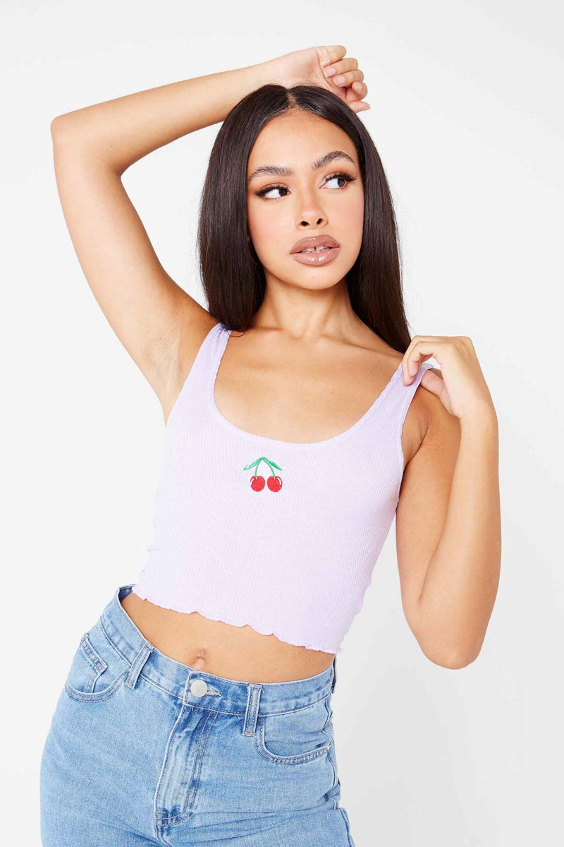 Lilac Embroidered Cherry Top