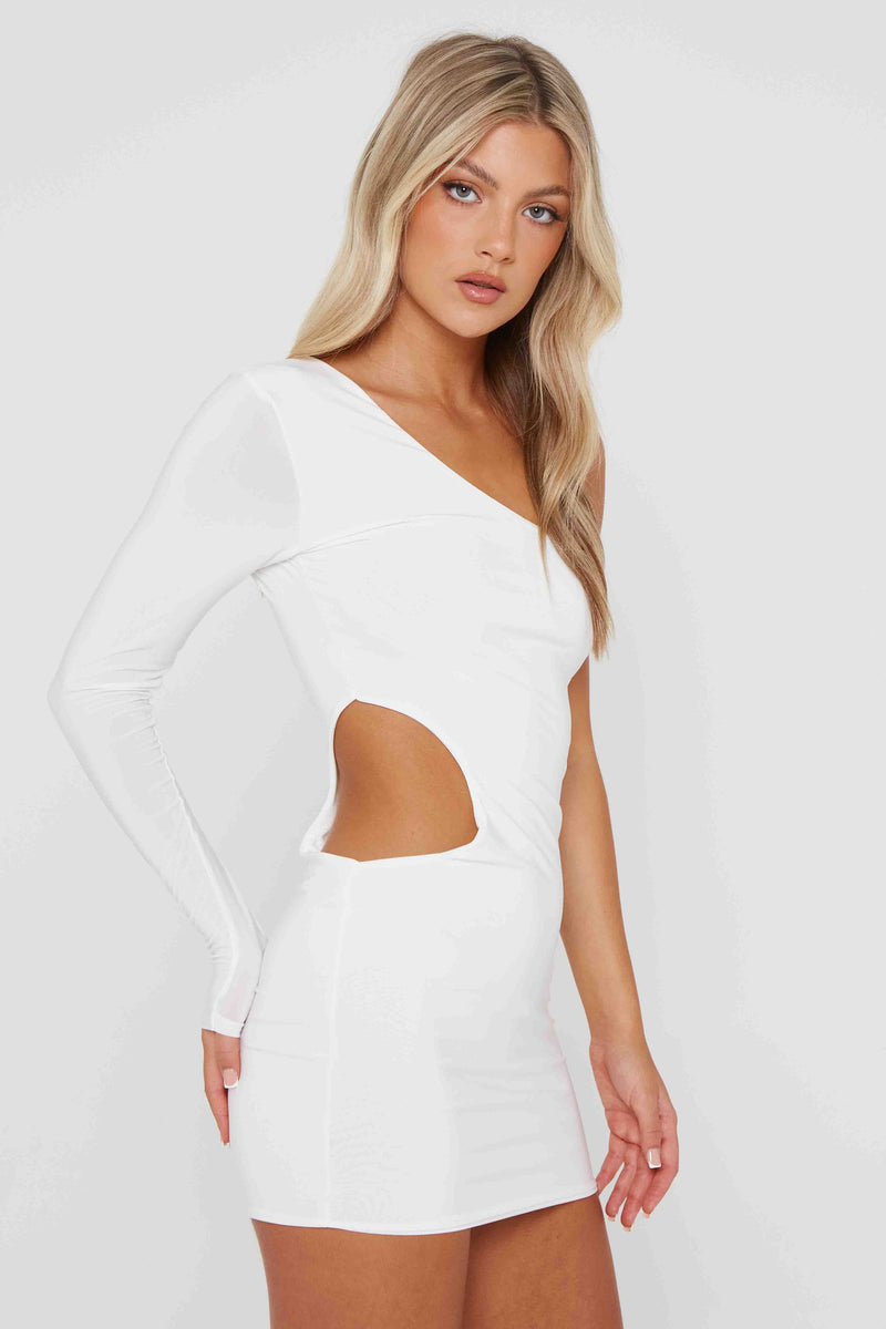 White Cut Out Mini Centre Dress