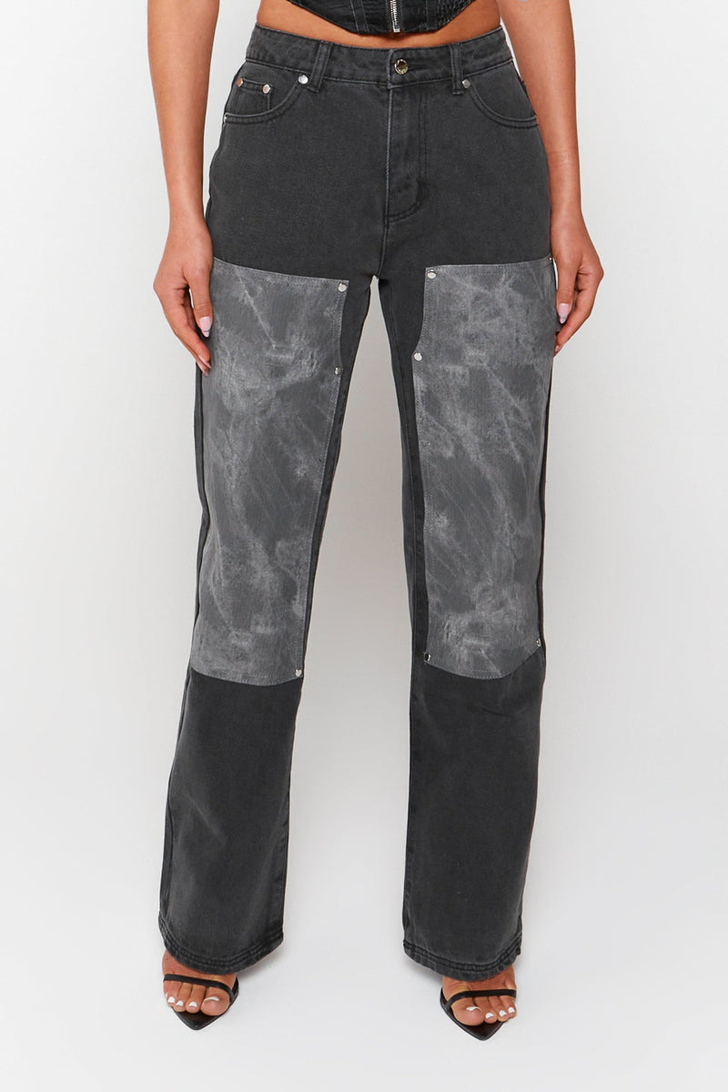 Black Acid Wash Carpenter Denim Jeans