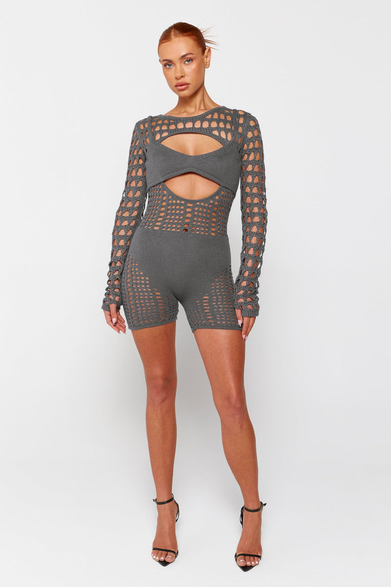 Charcoal Overlay Knit Playsuit