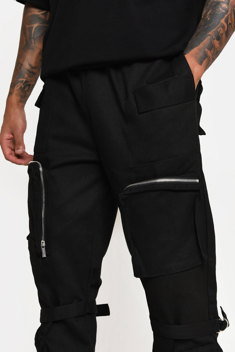 Black Strap Detail Cargo Pant