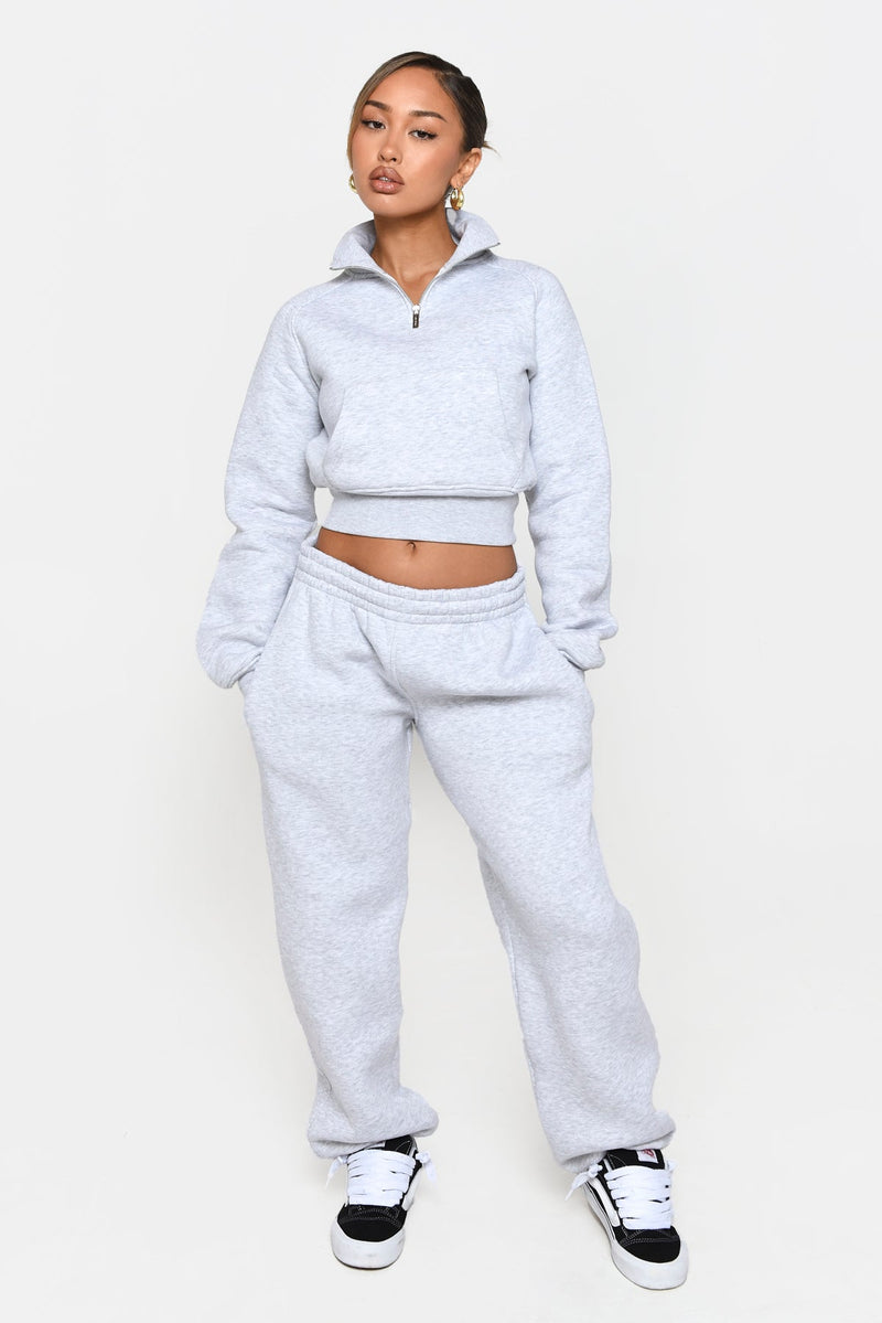 Grey Marl Core Cropped Quarter Zip Pullover