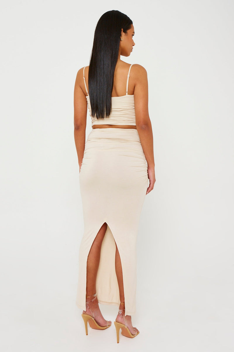Stone Ruched Bamboo Jersey Maxi Skirt