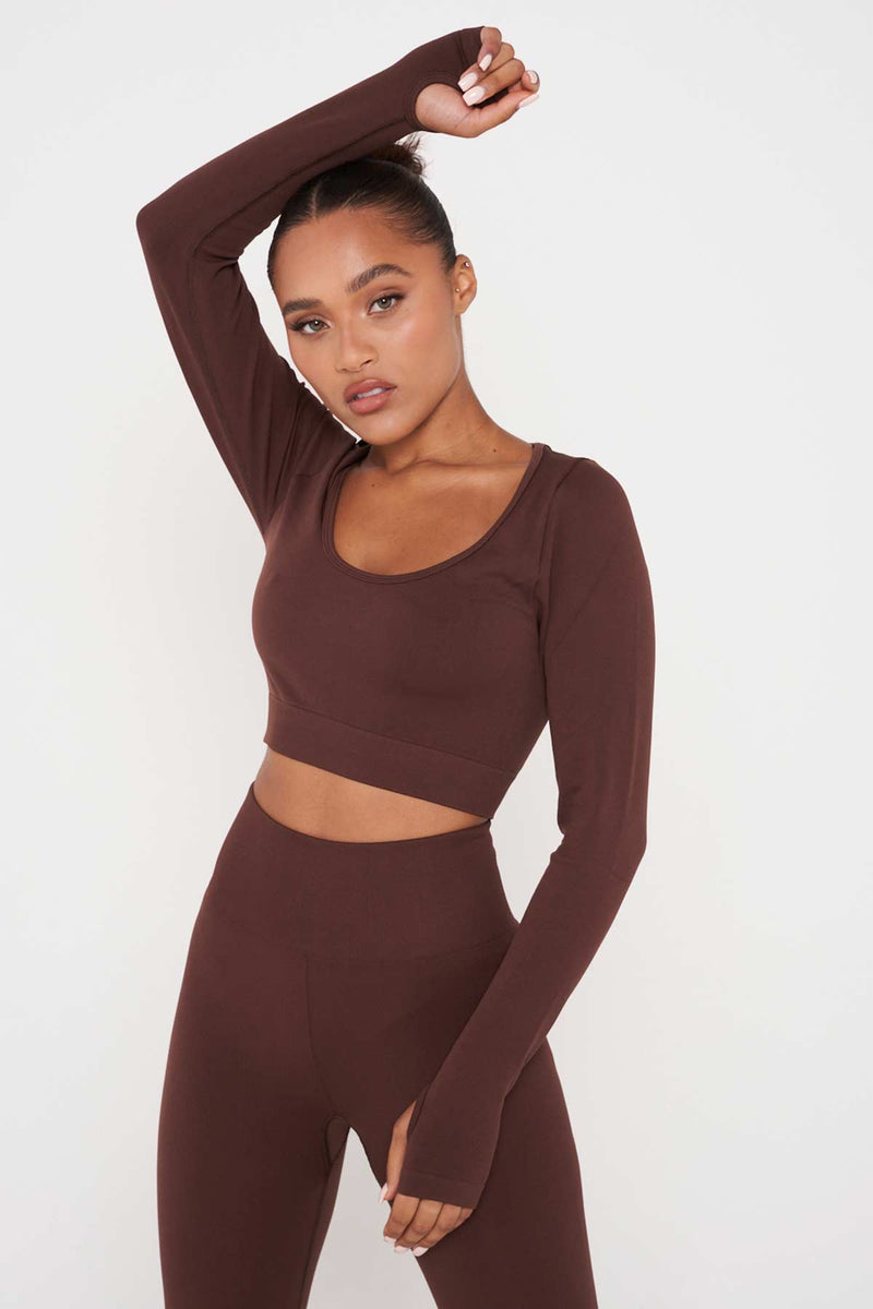 Brown Recycled Long Sleeve Square Crop