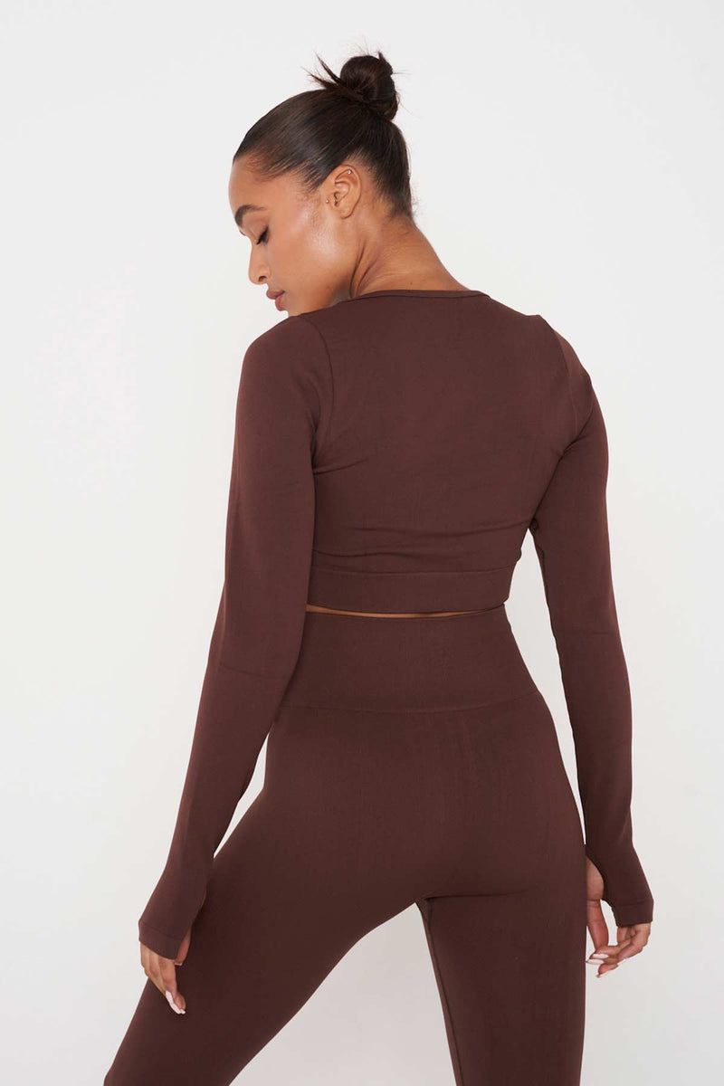 Brown Recycled Long Sleeve Square Crop