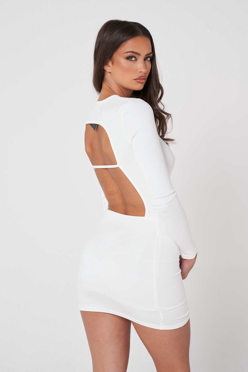 White Asymmetric Hem Knitted Midi Dress