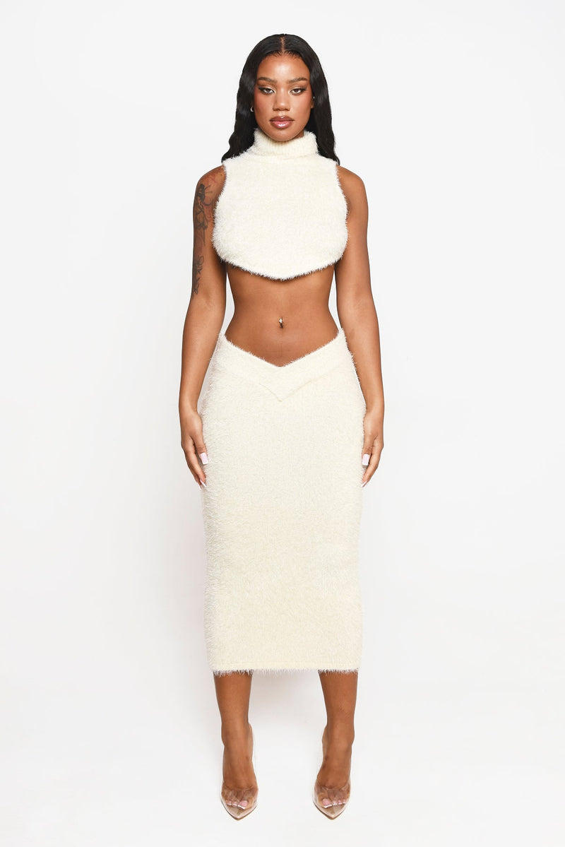 Stone Mohair Roll Neck Crop Top