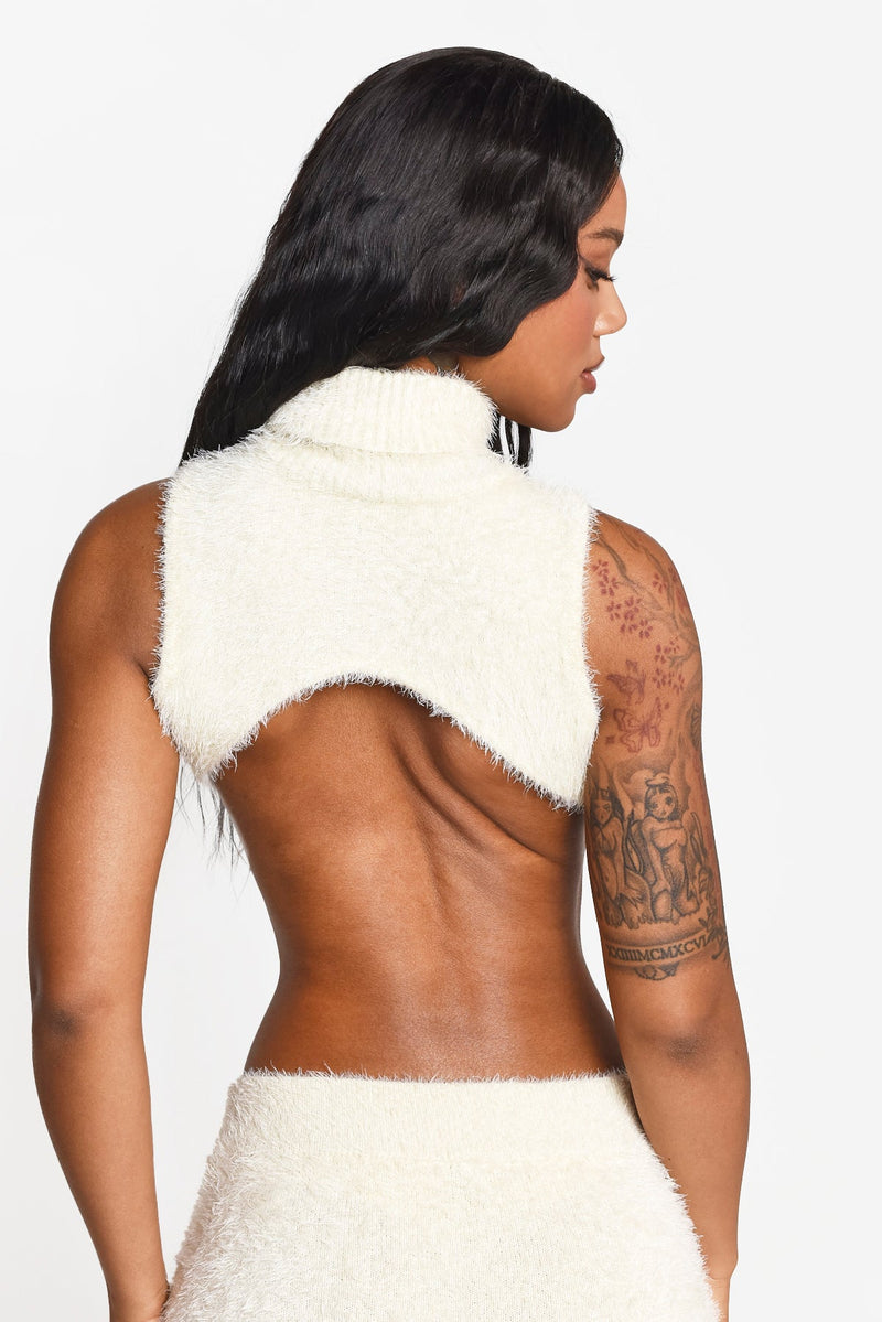 Stone Mohair Roll Neck Crop Top