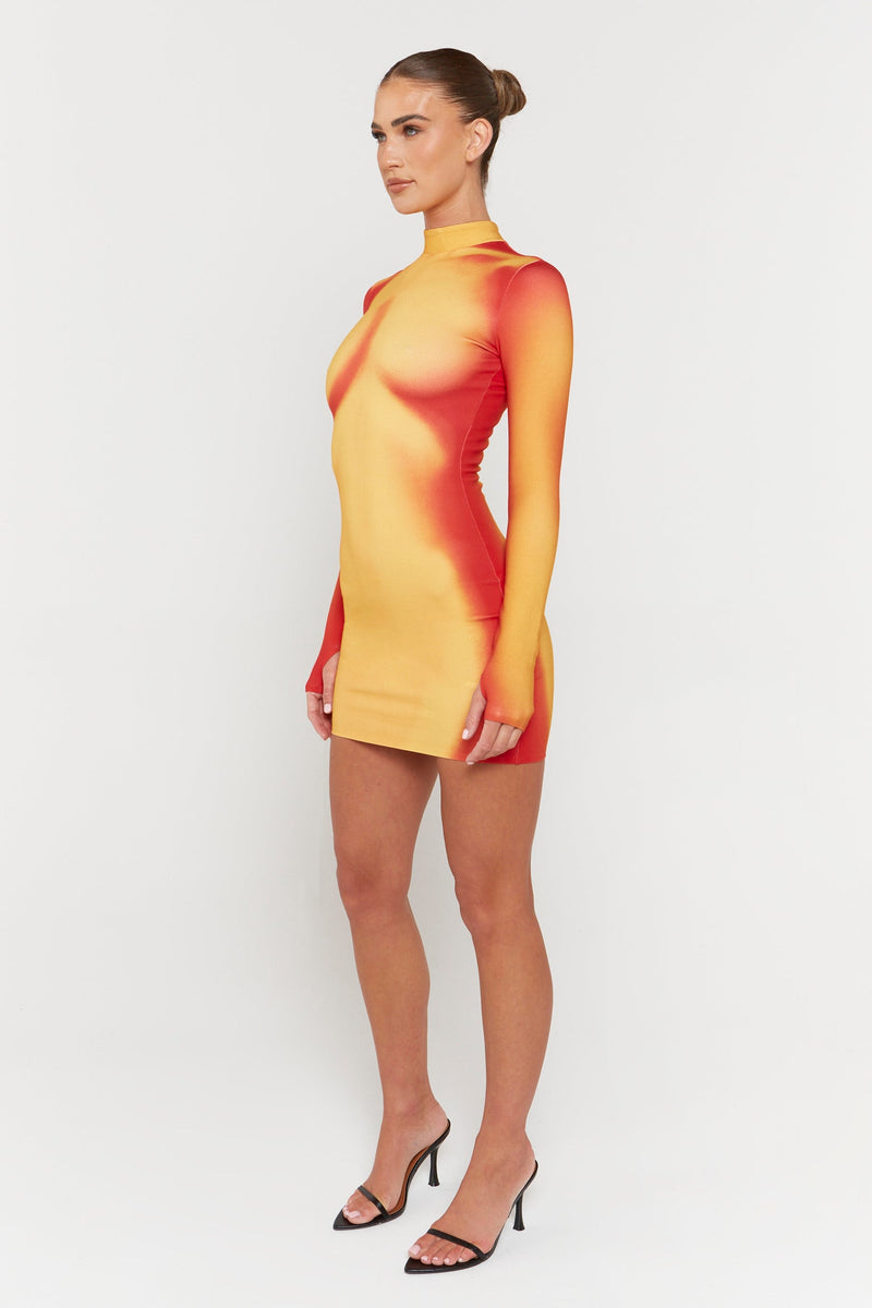 Orange Thermo Body Print Mini Bodycon Dress