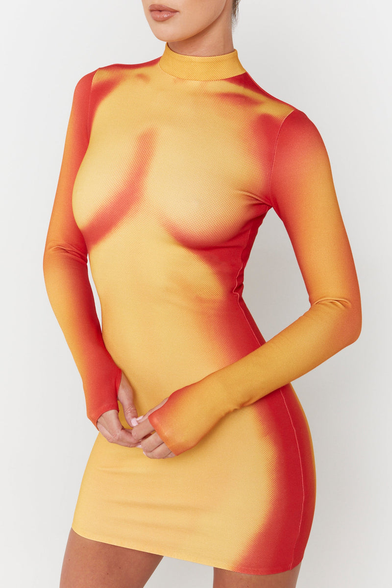 Orange Thermo Body Print Mini Bodycon Dress