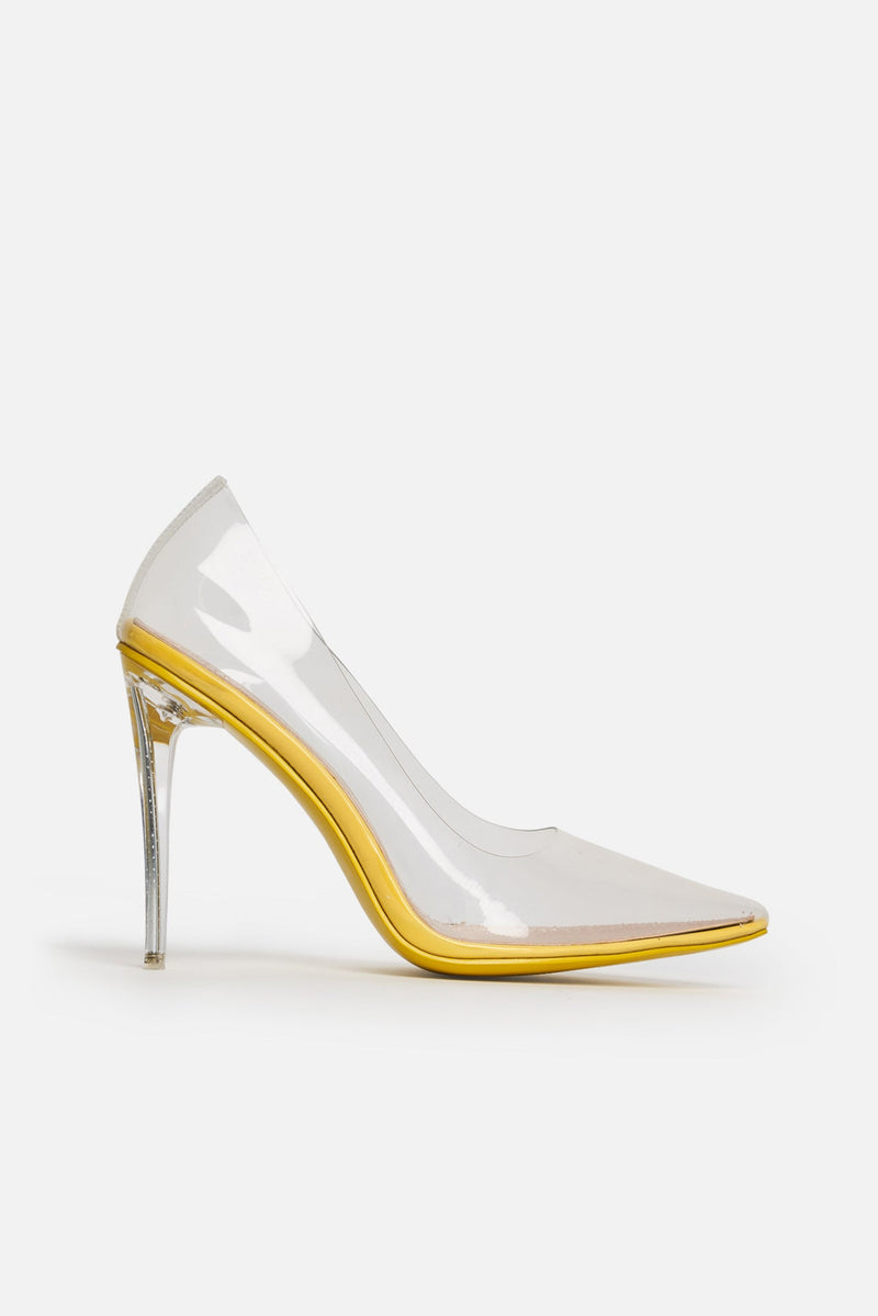 Clarissa Yellow Pumps in Clear Perspex