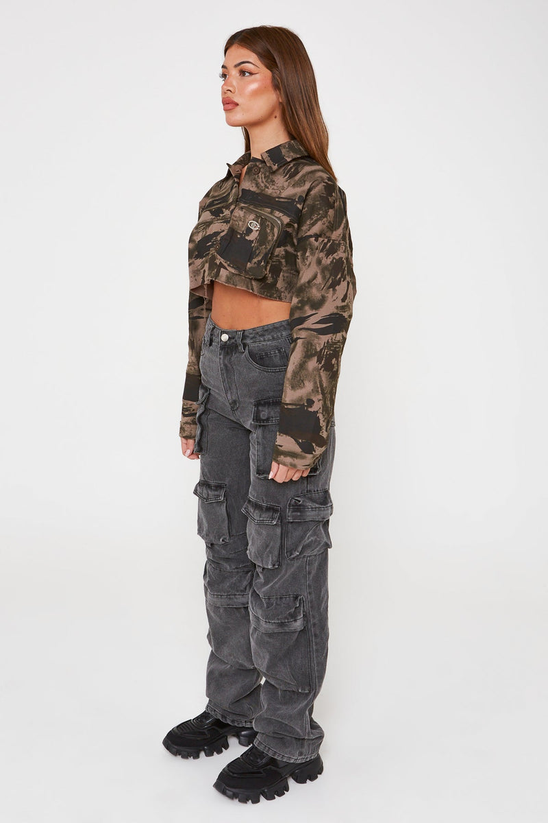 Cropped Abstract Camo Jacket