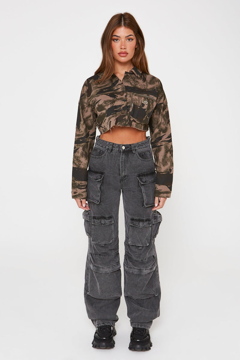 Cropped Abstract Camo Jacket