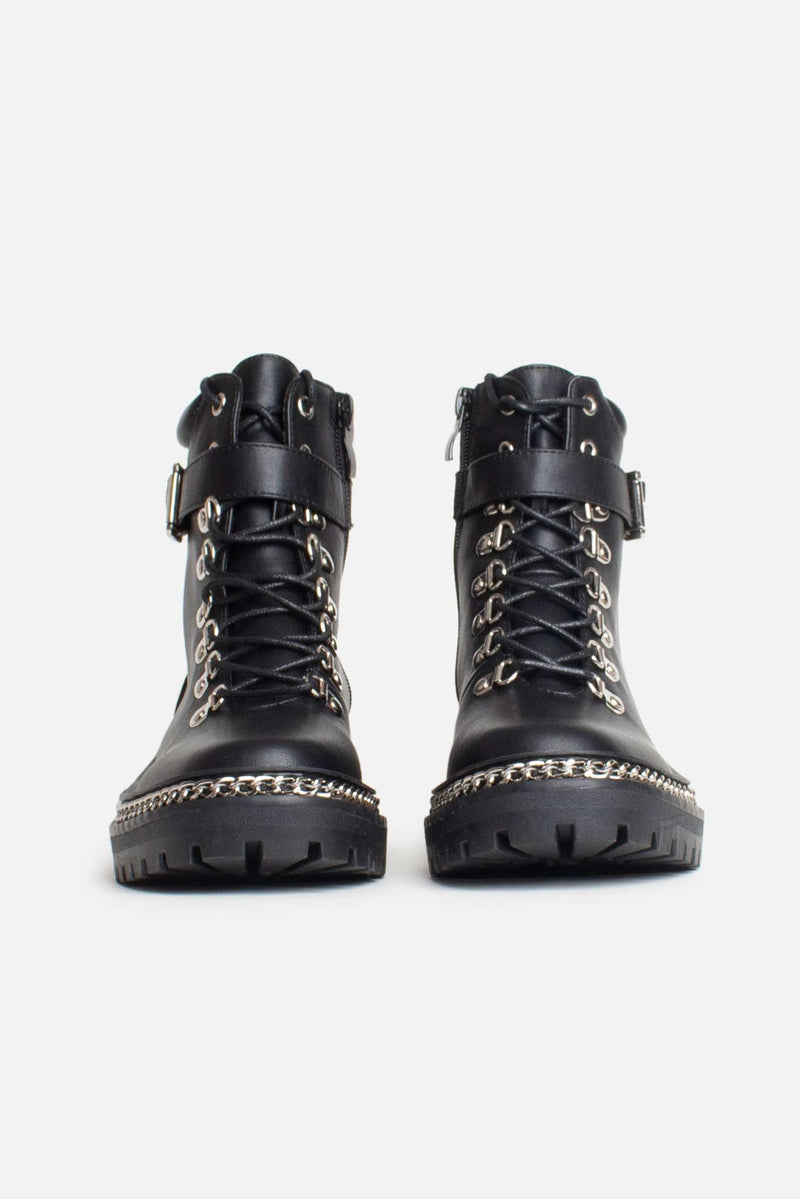 Charlene Chunky Chain Ankle Boots in Black Vegan Leather