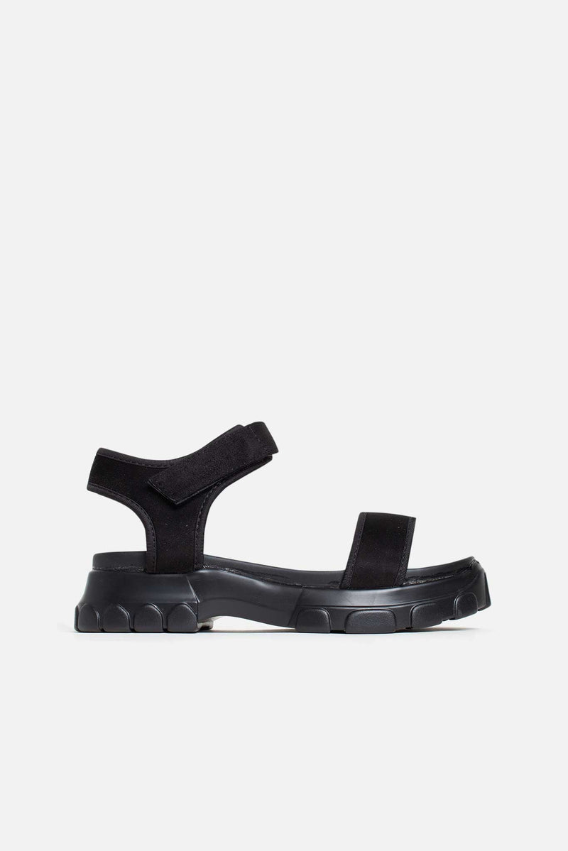Carmen Chunky Flatform Sandals in Black Lycra