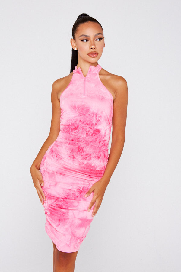 Pink Tie Dye Zip Up Dress