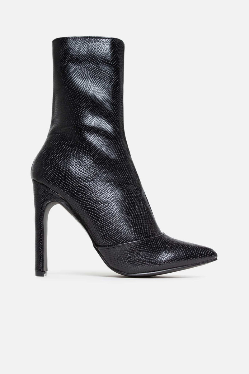 Shauna Pointed Ankle Boots in Black Vegan Snake