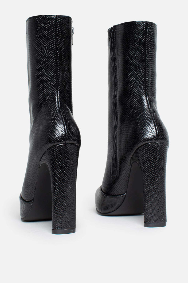 Shauna Pointed Ankle Boots in Black Vegan Snake