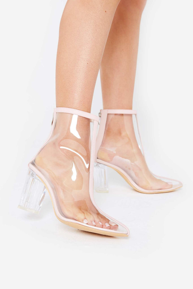 Paige Perspex Boots in Nude Vegan Leather