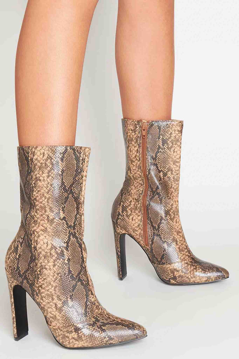 Shauna Pointed Ankle Boots in Beige Multi Vegan Snake