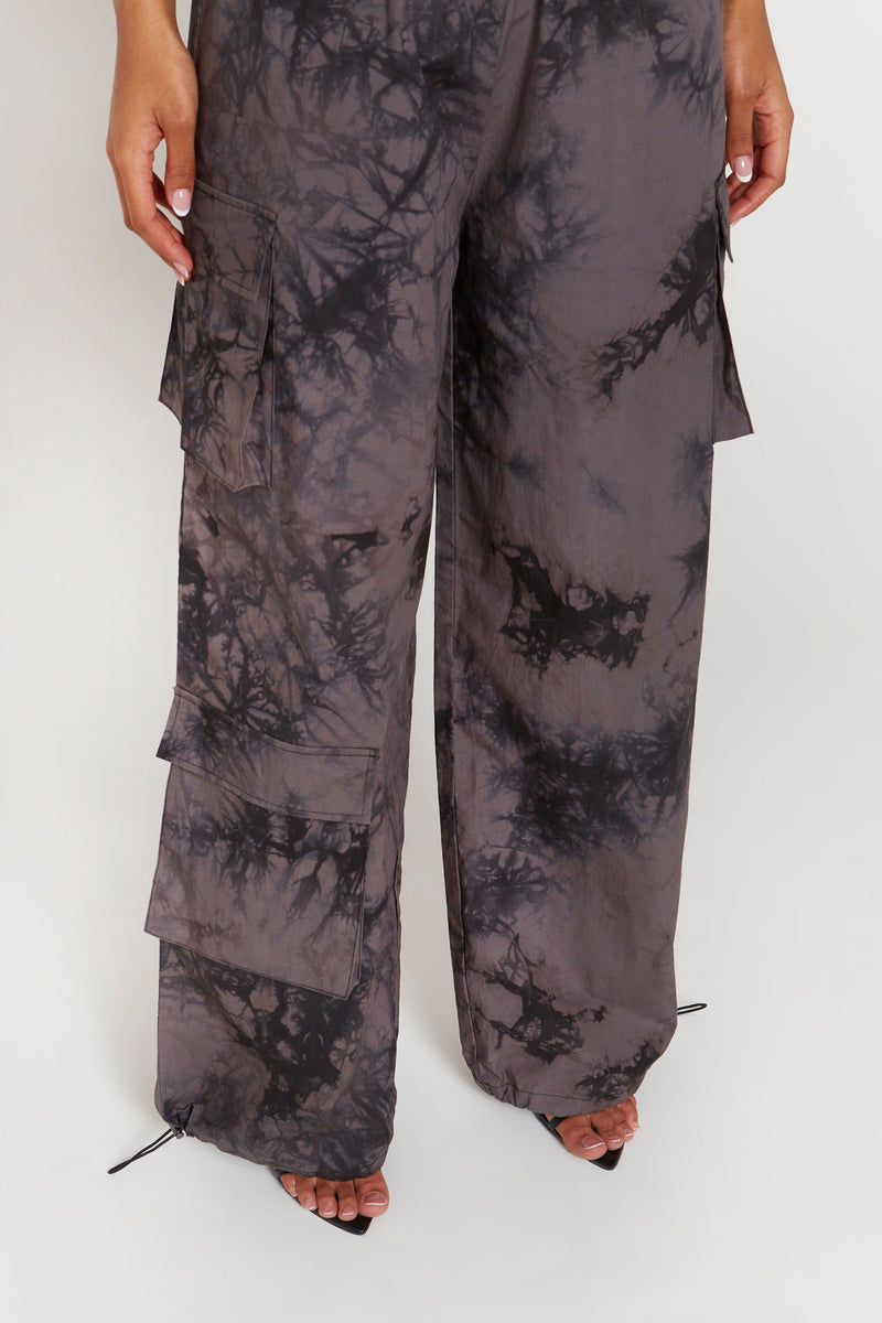 Charcoal Tie - Dye Parachute Pants