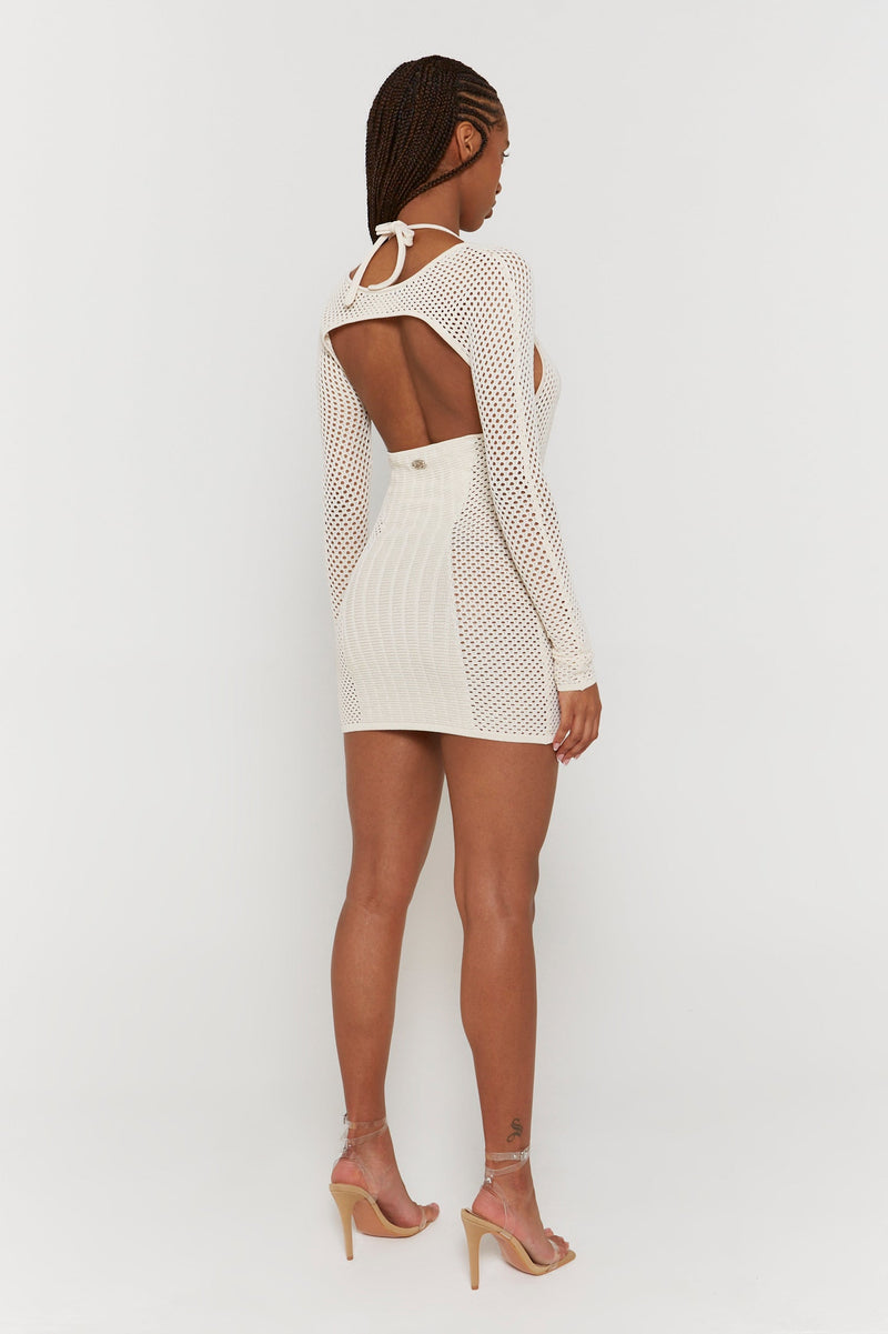 Off-White Knitted Mini Dress with Bolero Sleeves