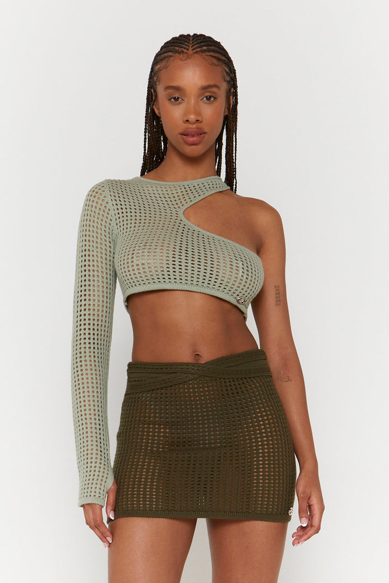 Sage Knitted One Sleeve Top